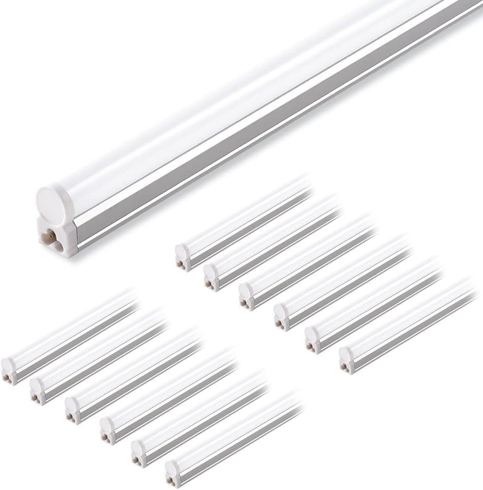 Barrina 12 Pack T5 LED Shop Light 4FT, 5000K Daylight White, 2200lm, 20W, Utility Linkable Lights, Ceiling and Under Cabinet Lig