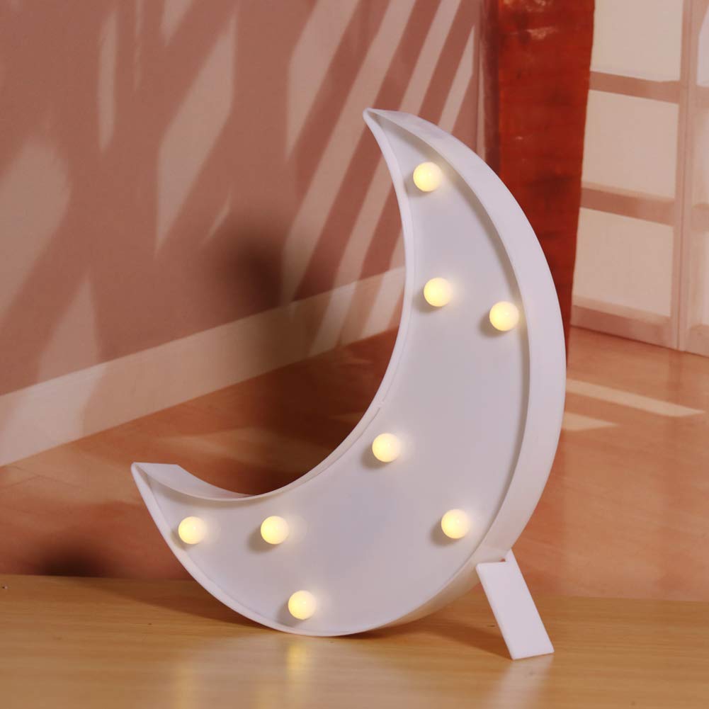Pooqla Decorative LED Crescent Moon Marquee Sign, White, 7.08in x 9.64in x 1.10in, Model JH-MQ-34, Nursery Night Lamp