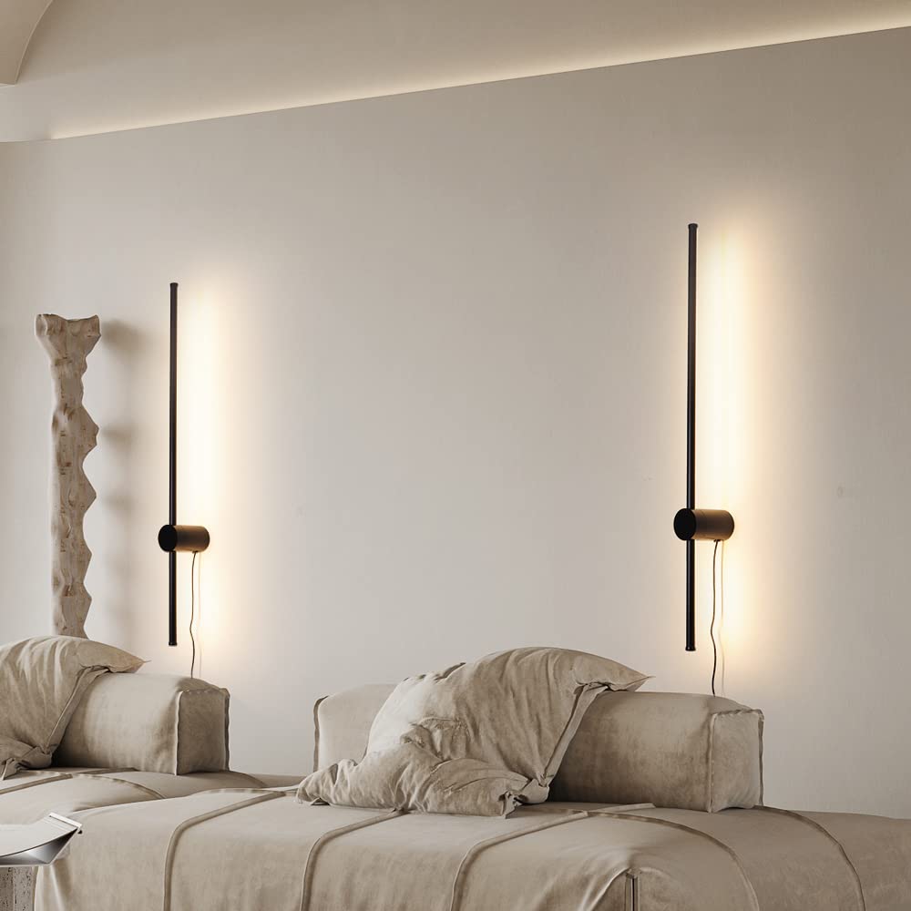 Ditoon RC Dimmable Wall Sconce Set of Two, 39.4" LED Black Metal Lights with Dimmer and Memory Function, Model DI221118JA100/2d