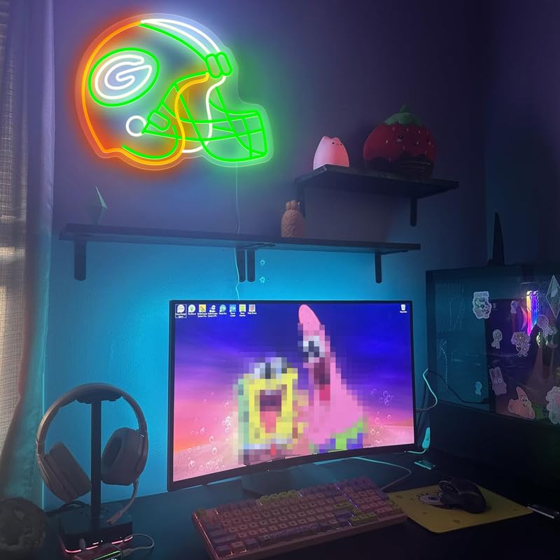 JOSEBRU Green Football Helmet Neon Sign - LED Wall Decor, 14.56x11.53 in, Multicolor Acrylic for Game Room, Bar, Club