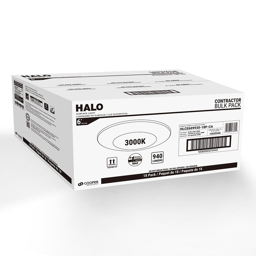 Halo Hcle 6 Inch Integrated Led Recessed Disk Light, 3000K, 900 Lumens, 90 Cri, Title 20 California Compliant, 18-Pack