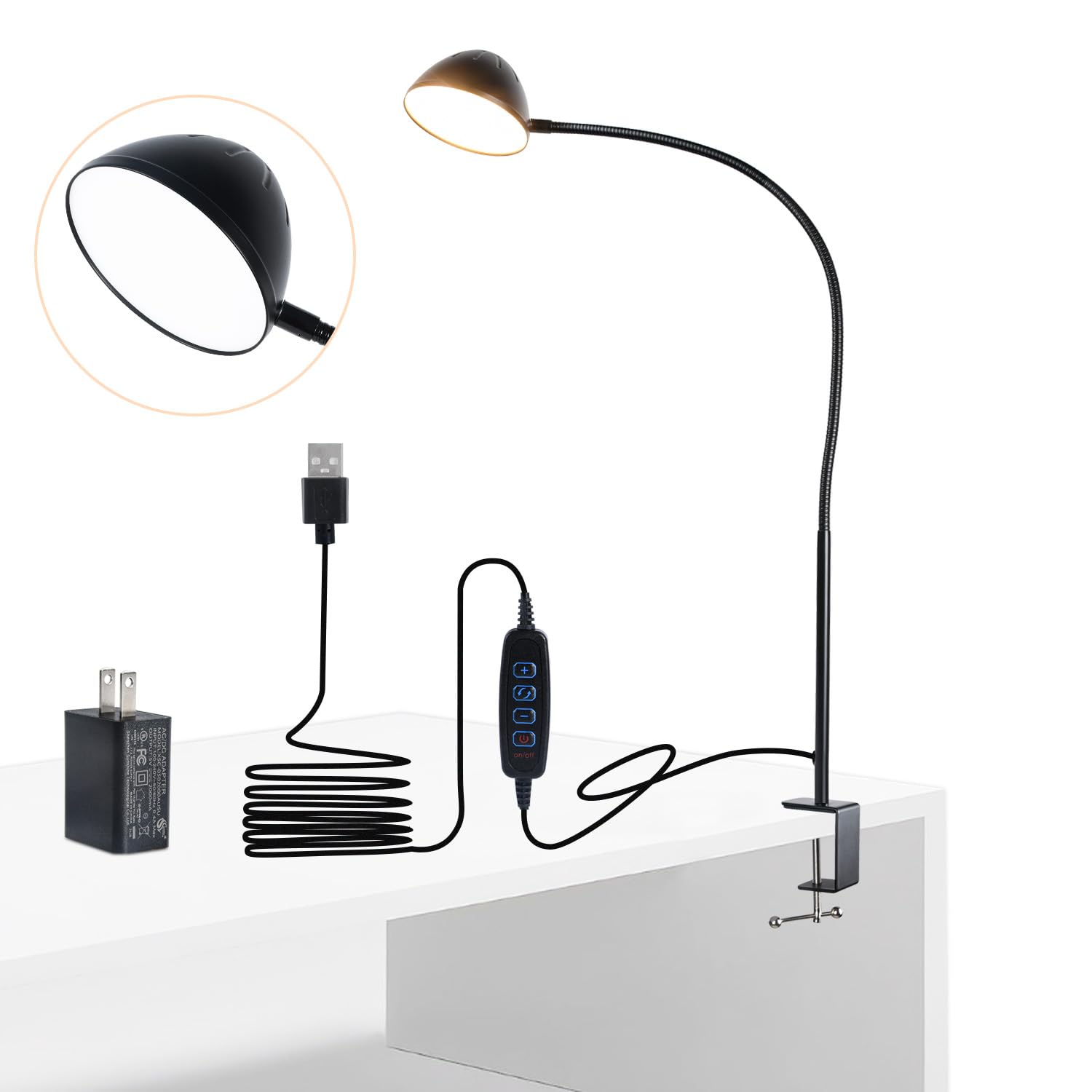 CeSunlight 10W Clamp Lamp - 3 Color Modes, 10 Brightness Levels, 31" Flexible Gooseneck, Black, Model 90811G, Perfect for Home &
