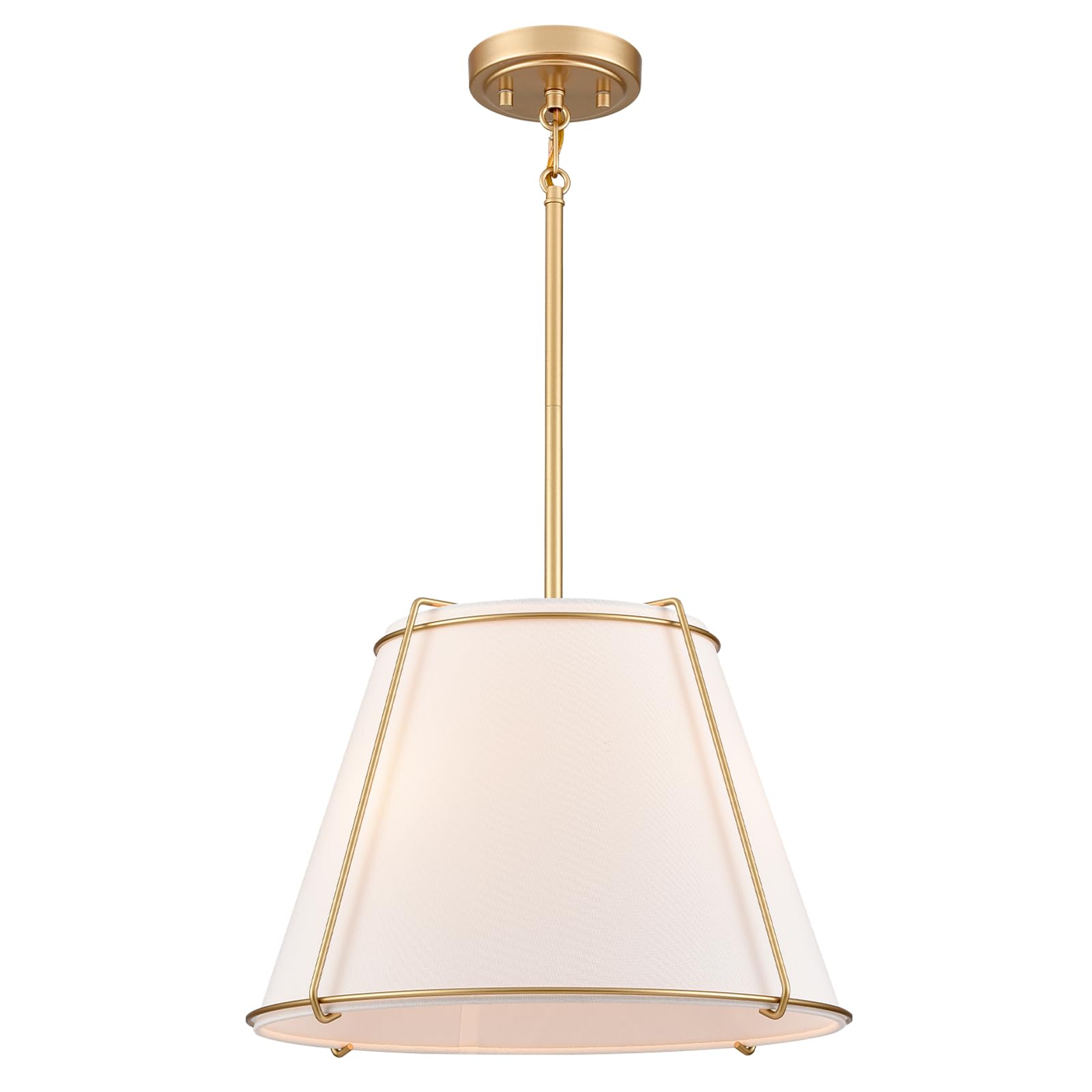 AXILAND Cone Pendant Light Fixture with Metal Lantern Fabric Drum Shade 16 White and Gold Chandeliers for Kitchen Dining Room Li