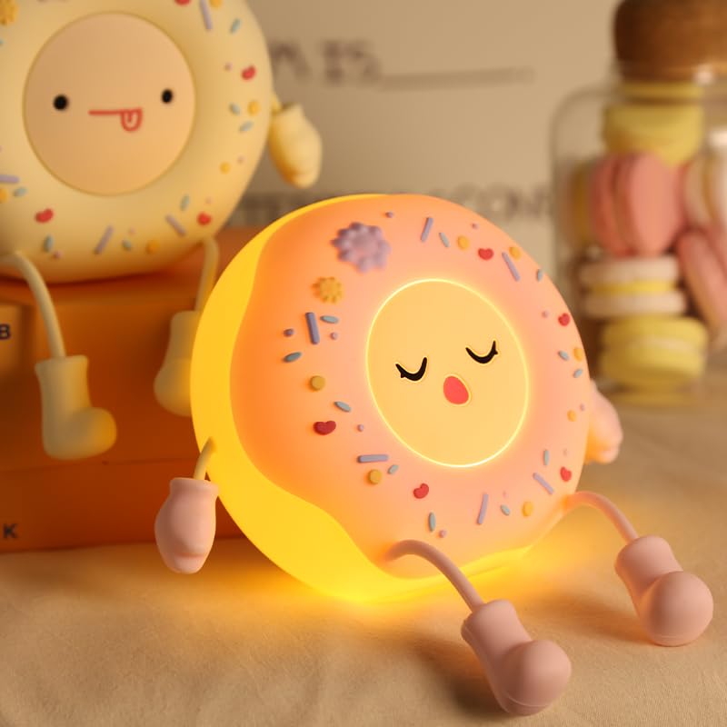 Hpydiy Cute Donut Night Light For Kids Silicone Nursery Nightlight  Touch Control Usb Rechargeable Lamps Breastfeeding Sweet Kawaii Dorm Room Decor Christmas Gift Baby Kids Girls Teens Pink