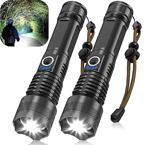 Victoper LED Flashlights 2 Pack, 10000 Lumens, Rechargeable, Waterproof, Zoomable, Black, Model VT-FLV3000