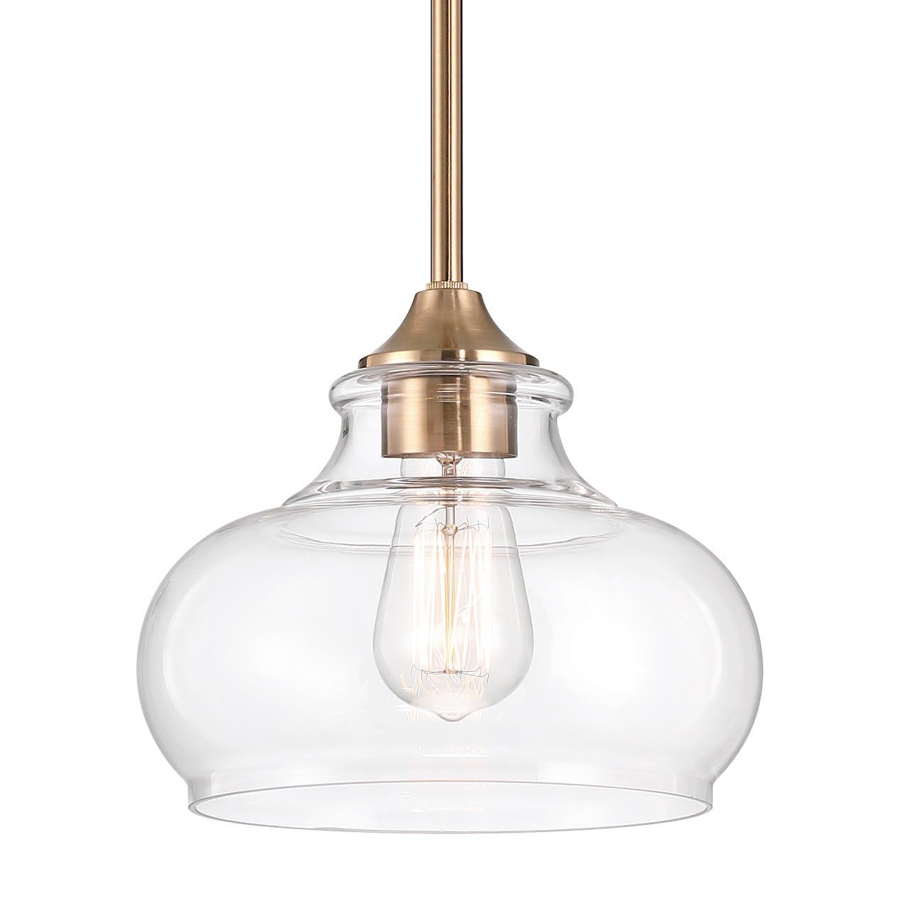 Kira Home Harlow 9 Modern Industrial Farmhouse/Schoolhouse/Rustic Pendant Light with Clear Glass Shade  Adjustable Hanging Height  Cool Brass Finish
