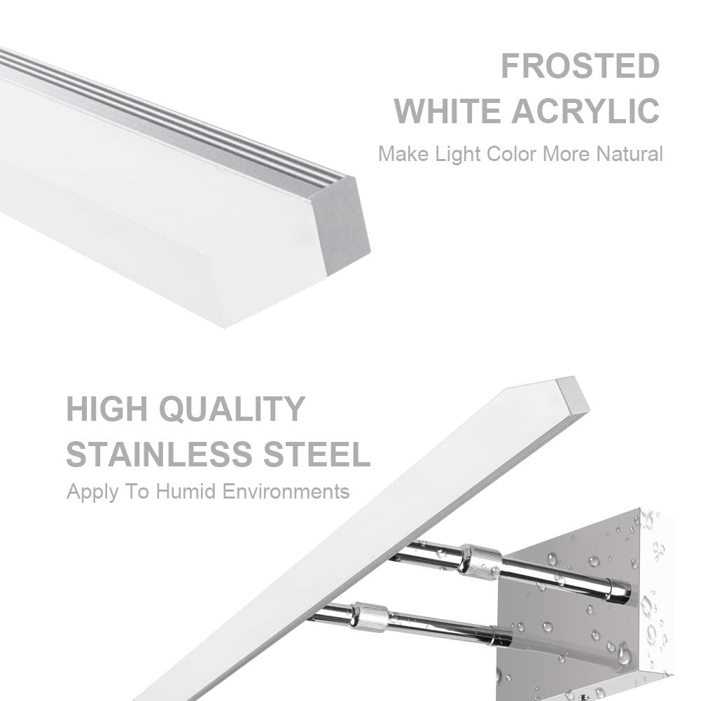 Aipsun 24" Modern LED Vanity Light Fixture, Chrome Stainless Steel, Model 6480, Adjustable Bathroom Lighting Over Mirror, 5500K