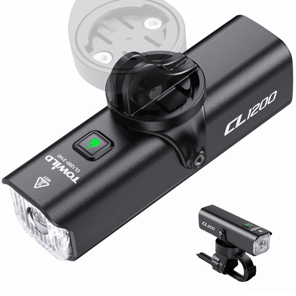 TOWILD CL1200 Bike Lights for Night Riding,Compatible with Garmin/GoPro Mount,1200 Lumen Bright Bike Headlight,5000mAh Rechargea