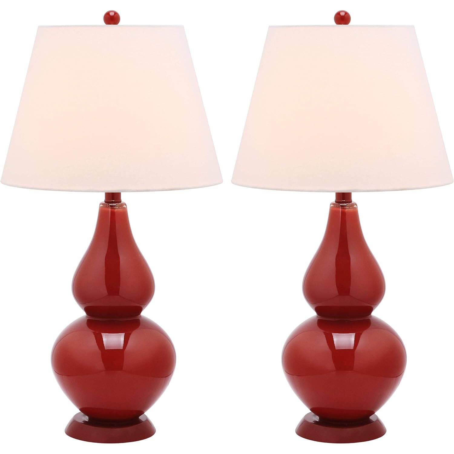 SAFAVIEH Lighting Collection - Cybil Set of 2 Red Double Gourd Glass Table Lamps, Modern Contemporary Design, LED Bulbs Included