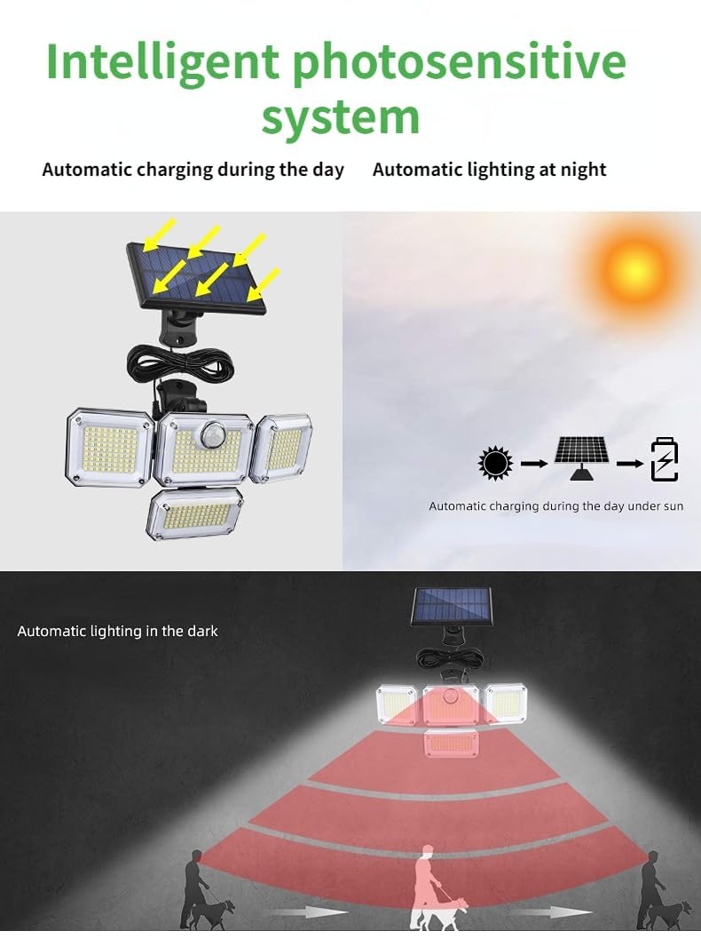 Generic Solar Outdoor Lights 3500Lm 333 Led Security Lights With Remote Control,4 Heads Motion Sensor Lights, Ip65 Waterproof,32