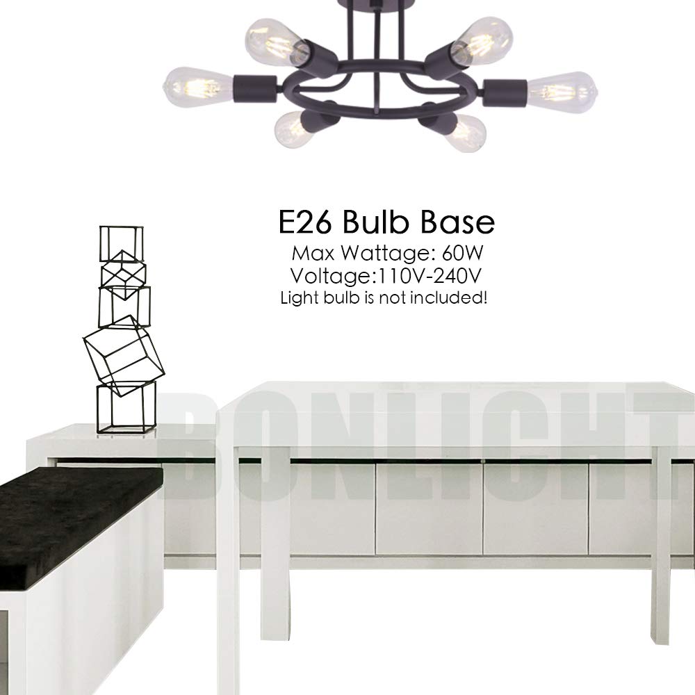 BONLICHT Modern Sputnik Chandelier Lighting 6 Lights Chandelier Oil-Rubbed Bronze Semi Flush Mount Ceiling Light Rustic Starburs