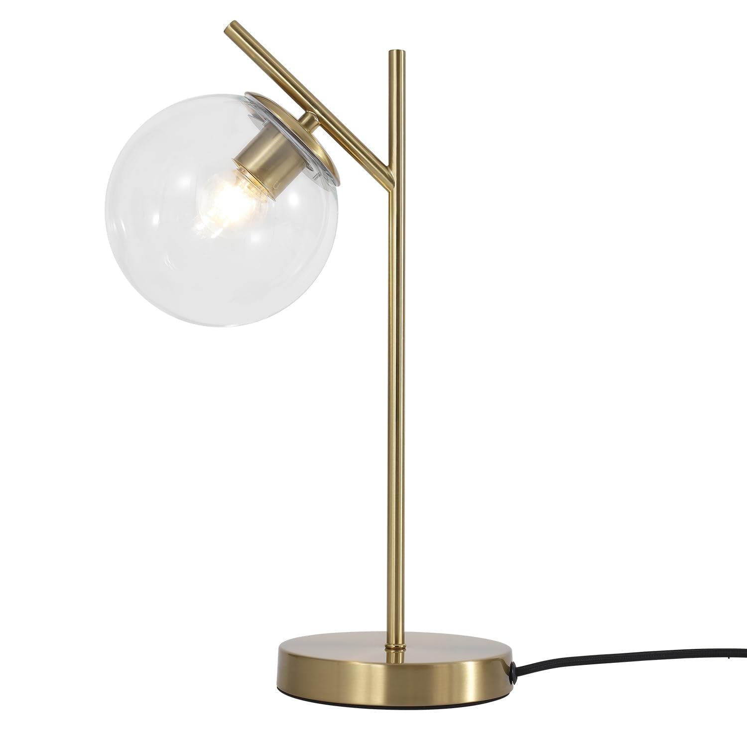 Fulesi Mid Century Modern Table Lamp Contemporary Metal Brass Bedside Lamps With Clear Glass Lampshade Gold Globe Nightstand Lam