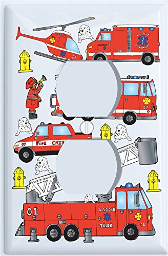 Fire Trucks Outlet Switch Plate Cover/Fire Engine Outlet Cover/Firetruck Wall Decor