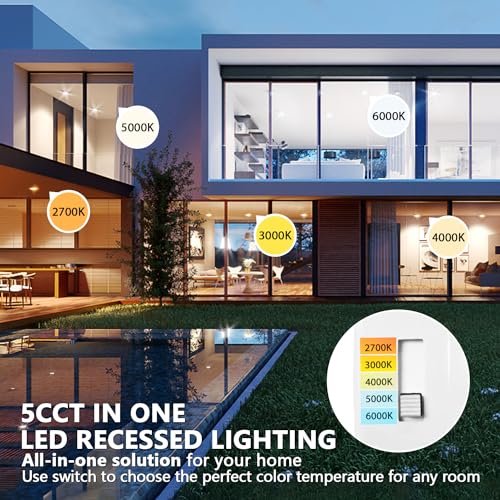 LVWIT LED Recessed Light 4" Dimmable Downlight 7W 5CCT Color Selectable, E26 Conversion Kit, 6 Pack, White