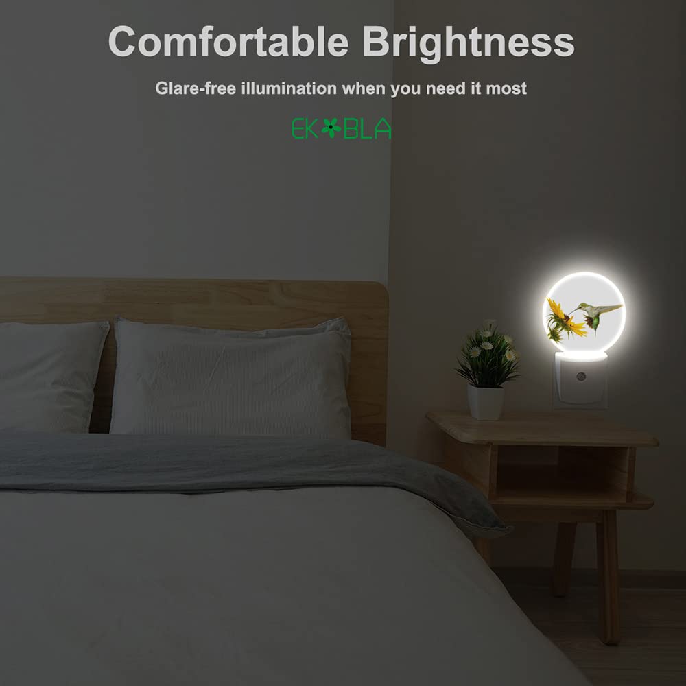 Ekobla Hummingbird And Sunflower Night Light Lovely Bird Yellow Flowers Night Lights Plug Into Wall For Women Girls, Round Led N