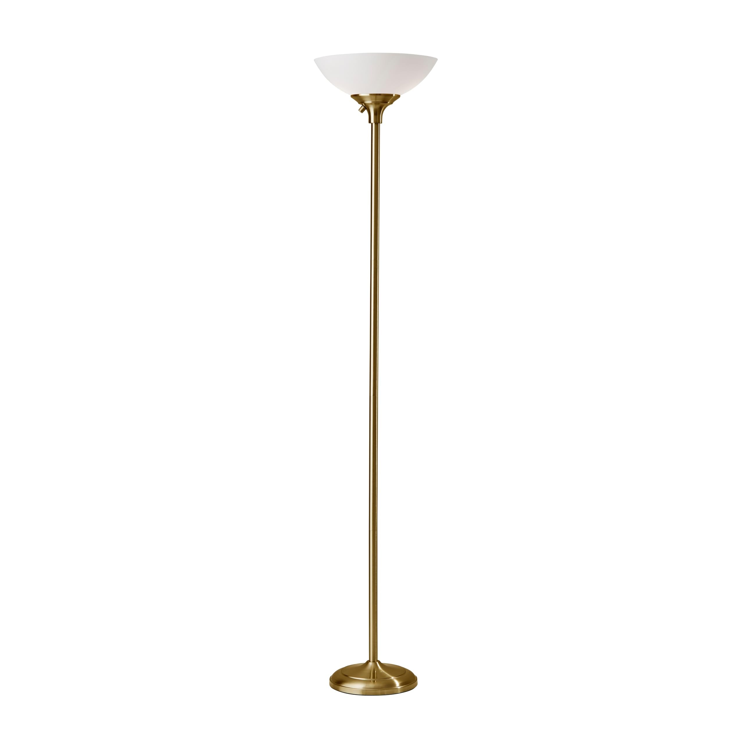 Adesso Antique Brass Torchiere Floor Lamp with Frosted White Shade - 300W Double Socket Construction, Modern Accent Lighting for
