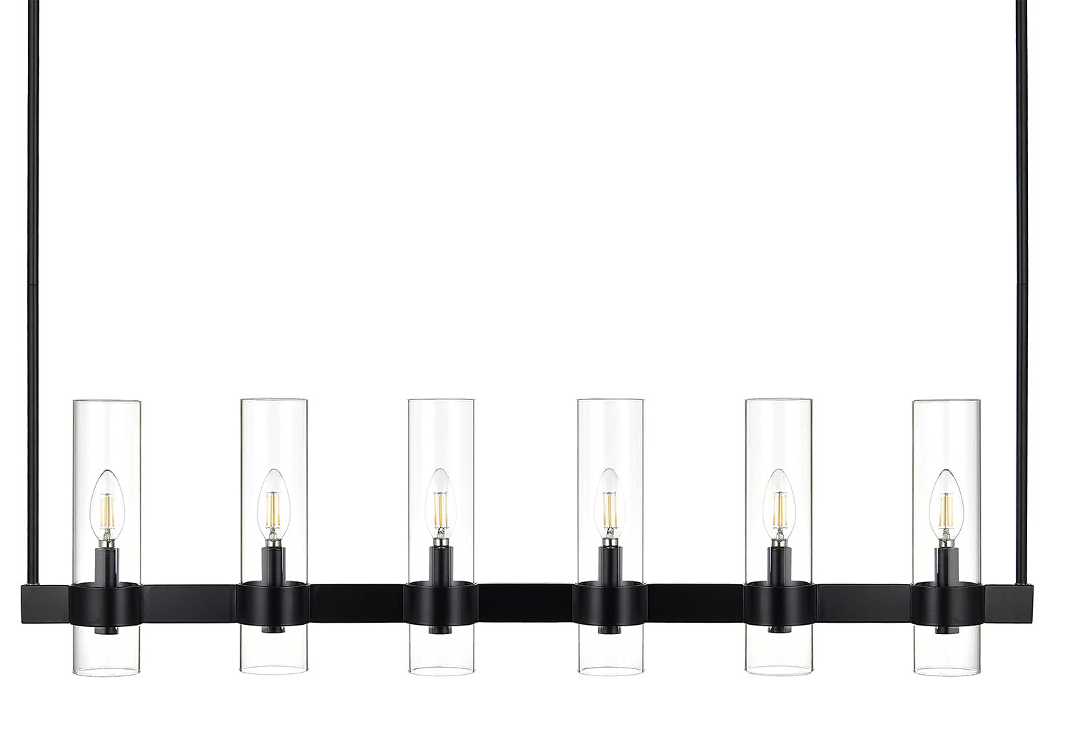 Linea di Liara Teramo Black Kitchen Island Lighting - 42in 6-Light Linear Chandelier - Modern Farmhouse Metal Fixture