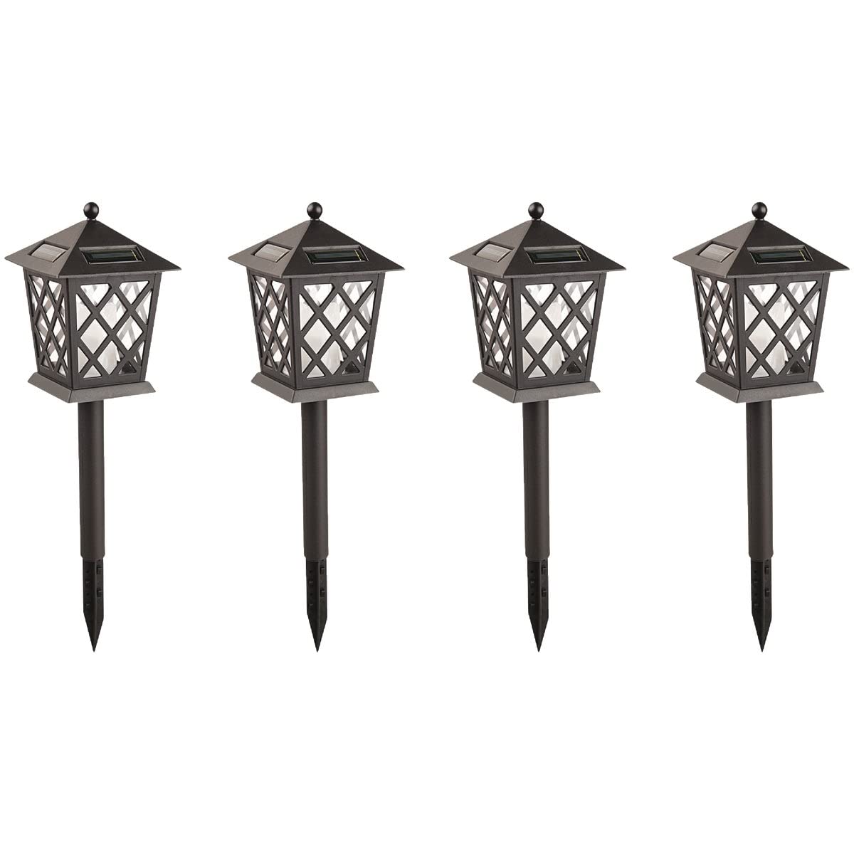 Alpine Corporation Solar Powered Pathway LED Light Stakes, Set of 4, 16in Tall, Black, Model SCC338SLR-4, Glass Material