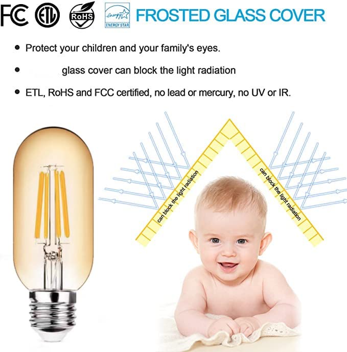 Notoc E26 Led Light Bulb 4W,Equivalent 40W,T14/T45 Tubular Light Bulb Non Dimmable Amber Warm 2300K,Antique Clear Edison Filamen