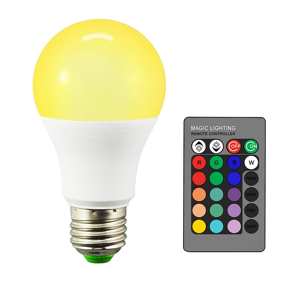 Droiee Dimmable E26 LED Light Bulb, 6W RGBW, 500LM, 16 Color Modes, Remote Control, Plastic, Model Dr-LED-666