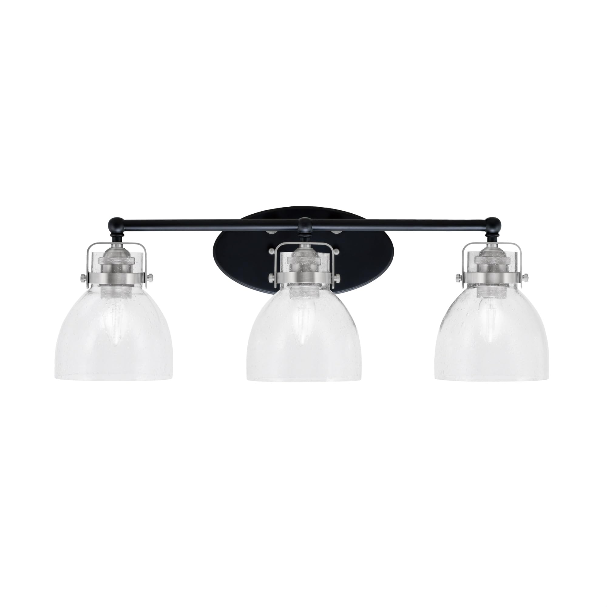 Easton 3 Light Bath Bar Shown In Matte Black & Brushed Nickel Finish With 6" Clear Bubble Glass
