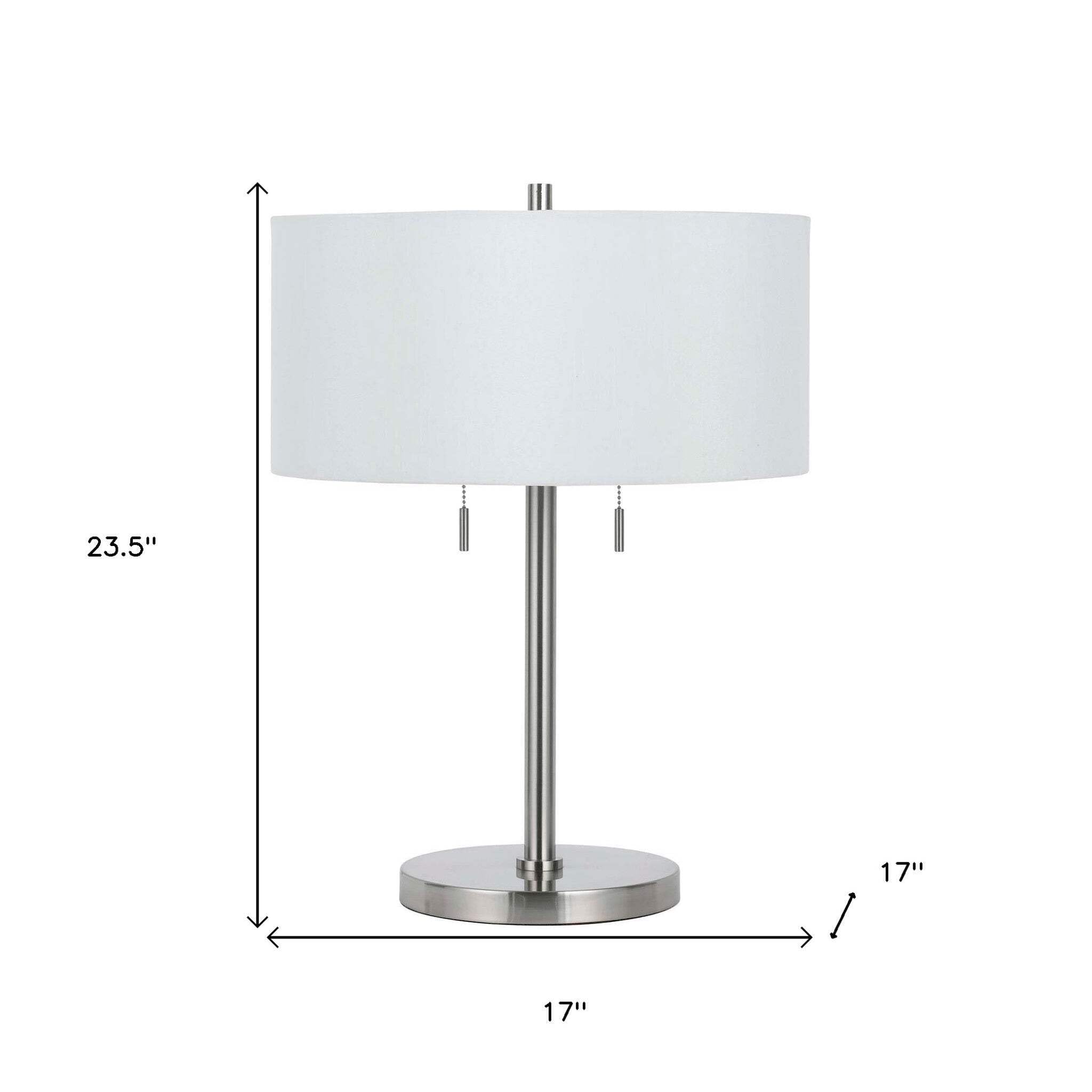 HomeRoots 24 in. Nickel Metal Two Light Table Lamp with White Shade, Model 524693
