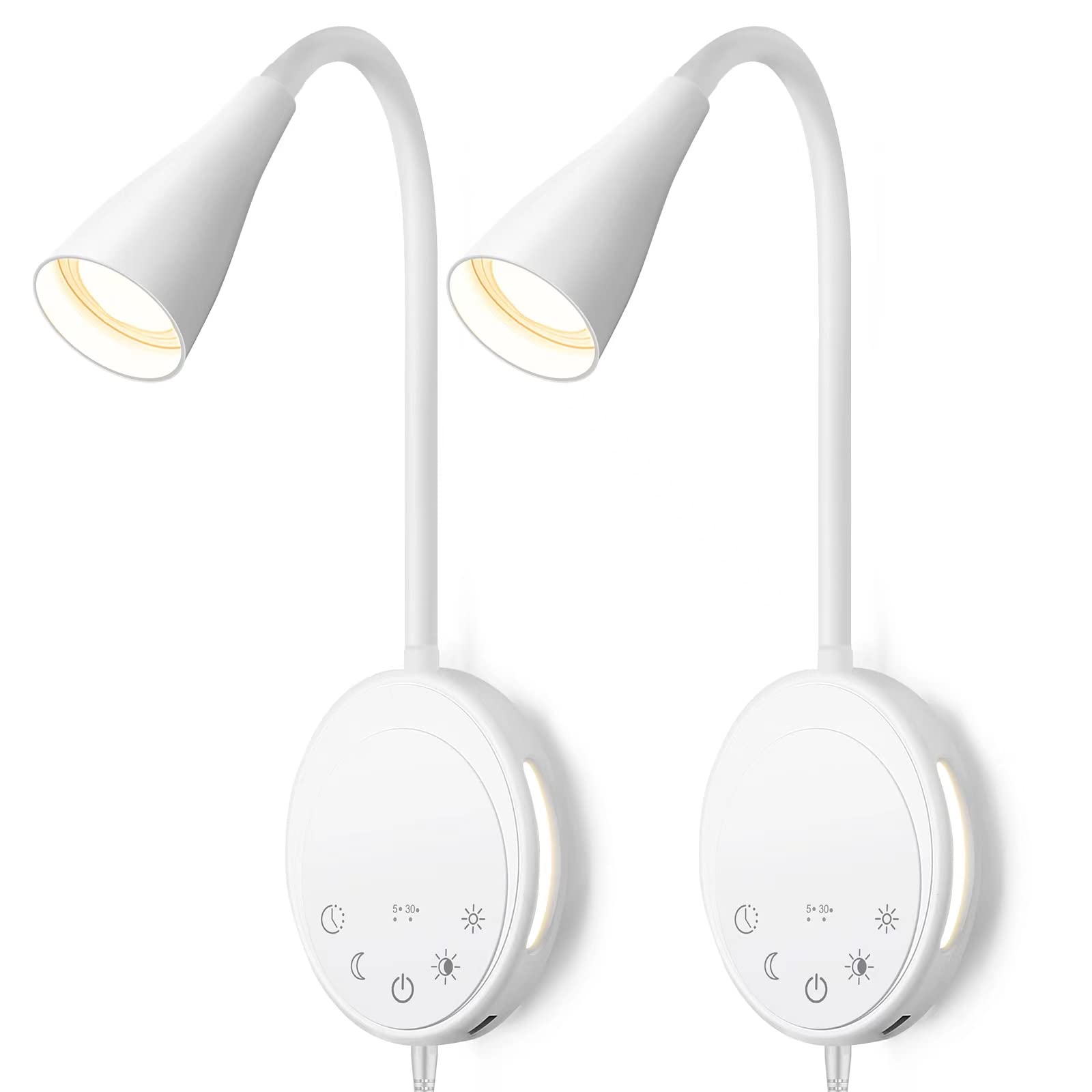 SANKEDOU LED Wall Mount Reading Light, Bedside Reading Lights with Touch Control, 5 Dimmable, USB Output, Night Light & Timers, 