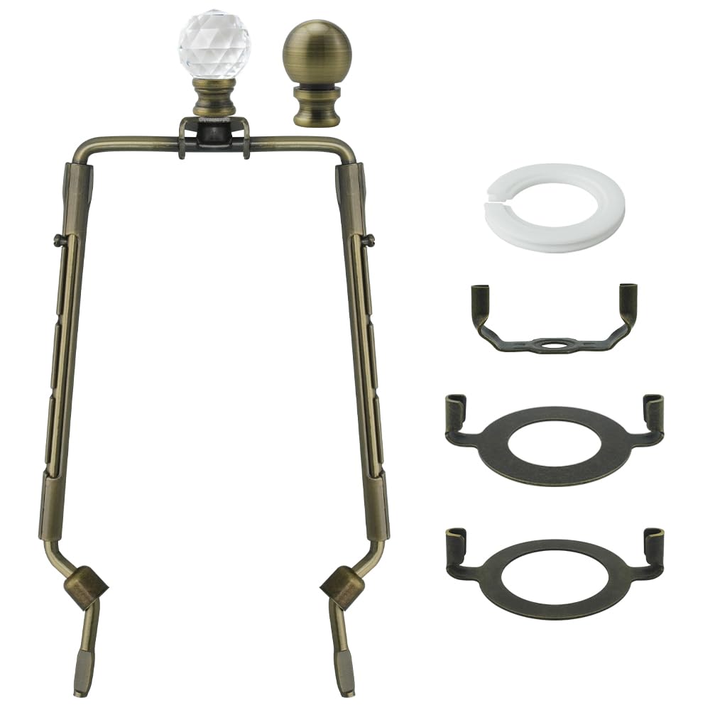 Asjeumt 8 9 10 11 inch Bronze Lamp Shade Harp Holder, Adjustable Height Harp Kit with Crystal & Metal Finial, DIY Replacement Ma