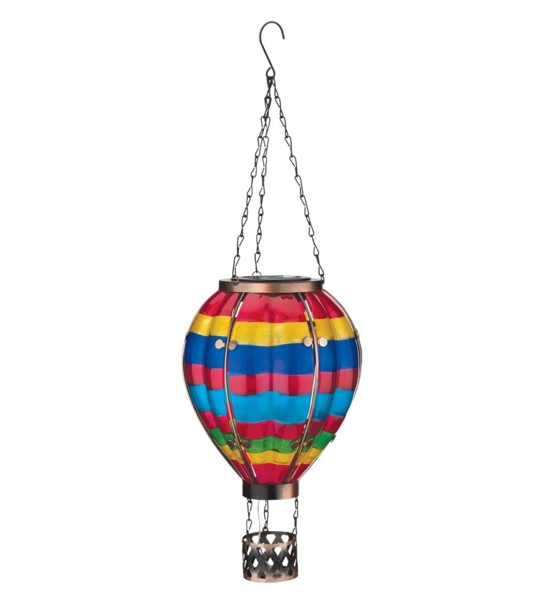 Regal Art & Gift Hot Air Balloon Solar Lantern - Large Multi Stripe Metal/Glass Outdoor LED Light