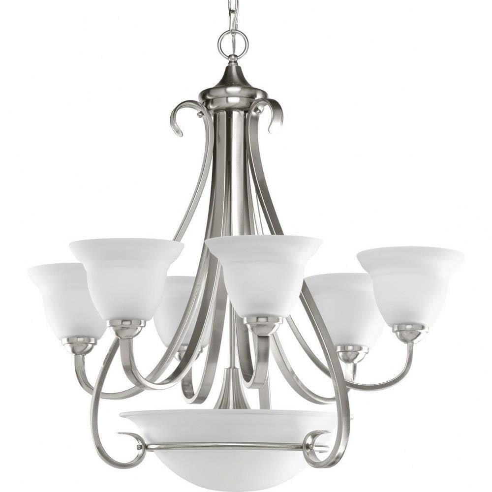 Torino Collection 6-Light Etched Glass Transitional Chandelier Light Brushed Nickel