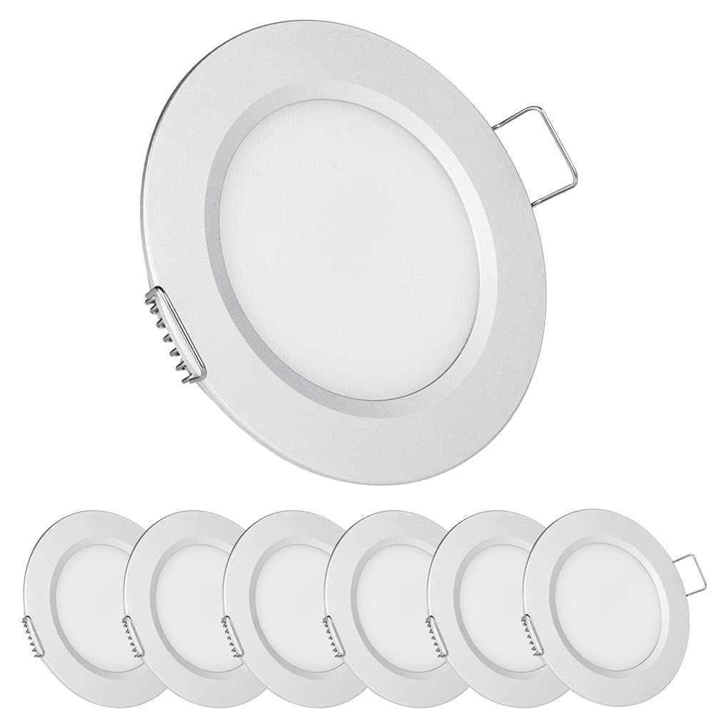 acegoo 12 Volt LED Puck Light, Aluminum, Recessed Mount, Cool White, 6 Pack, Silver Finish