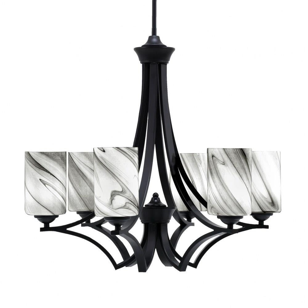 Toltec Lighting 566-MB-3009 Zilo - 6 Light Uplight Chandelier-23 Inches Tall and 24.75 Inches Wide, Finish Color: Matte Black, Glass Color: Onyx Swirl