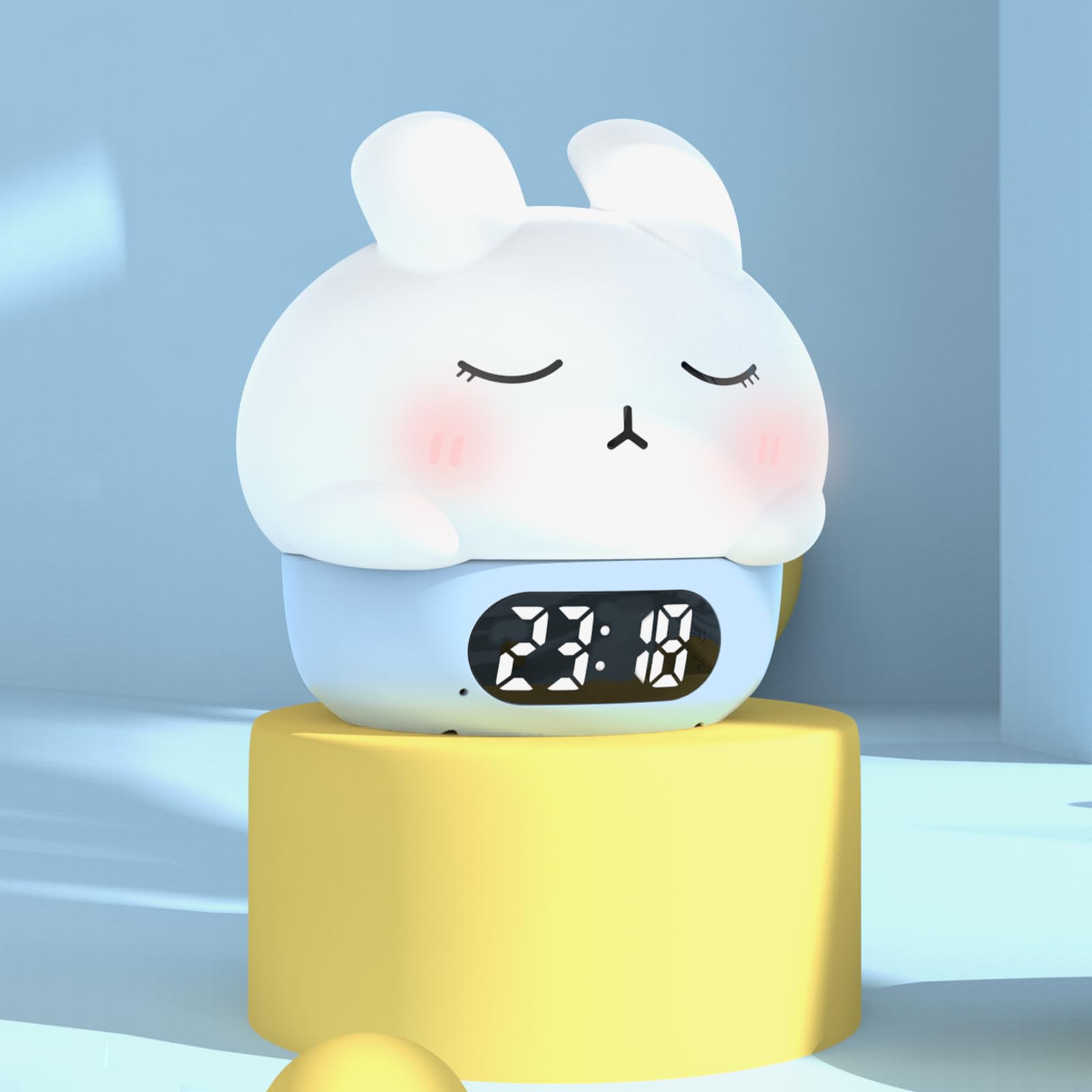 Bunny Alarm Clock with Night Light for Kids, Cute Digital Clocks for Bedrooms, Ok to Wake Clocks Battery Operated, Rechargeable 
