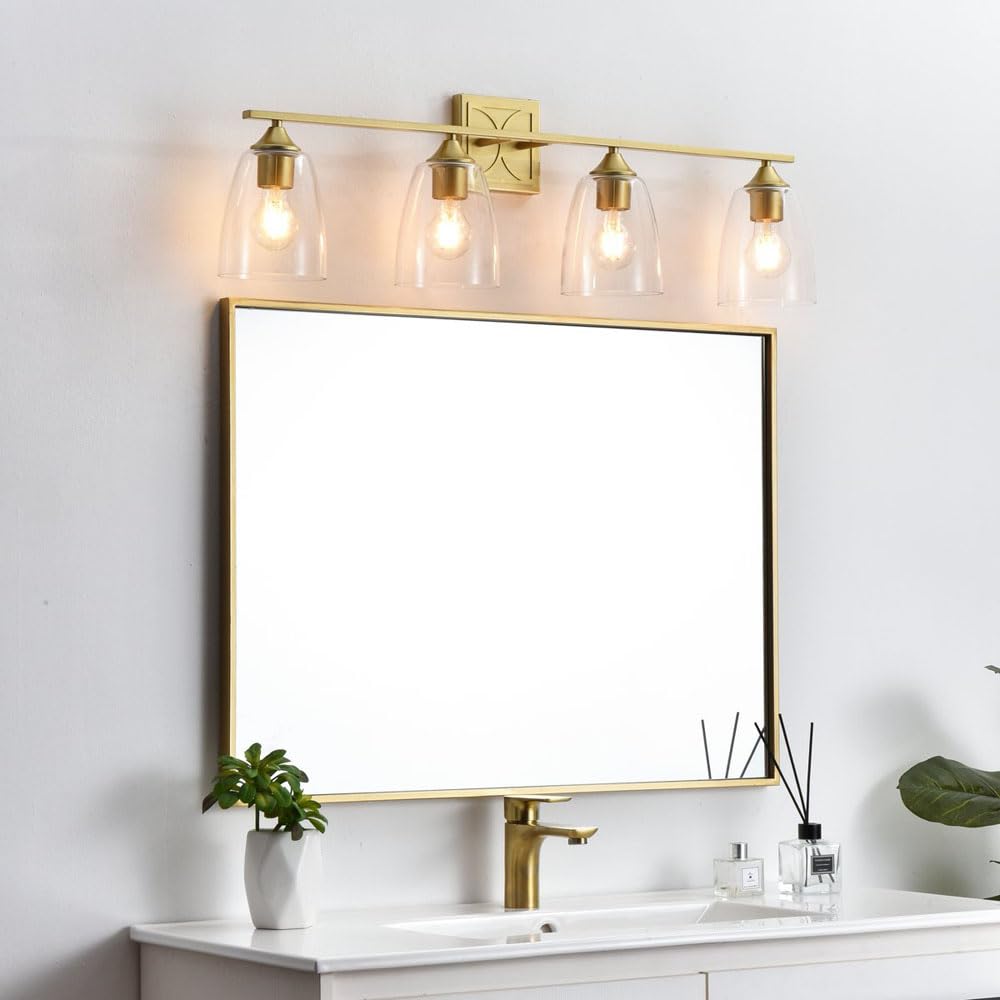 Living District Harris 4-Light Iron & Glass Bath Sconce in Brass/Clear