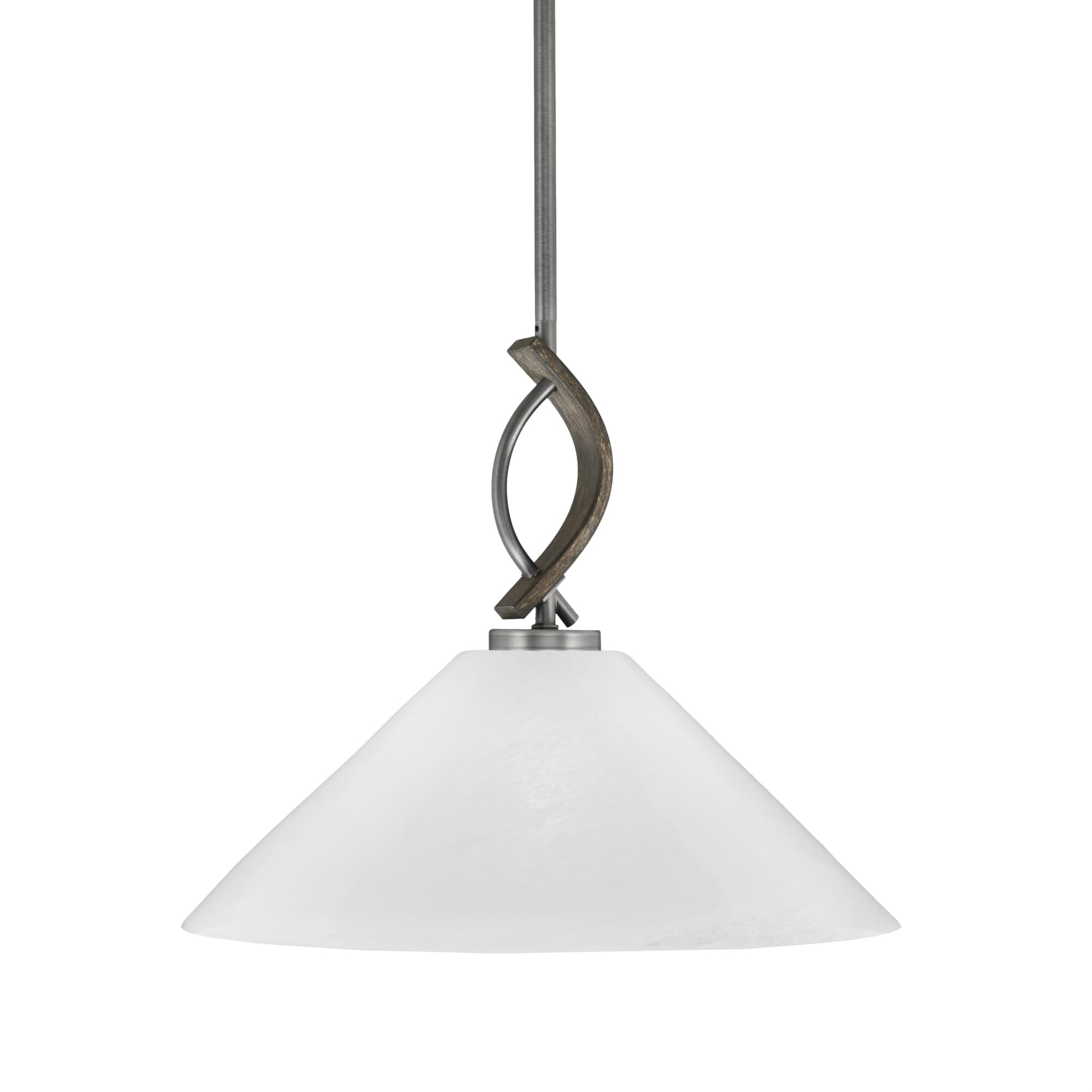 Toltec Lighting Monterey Mini Pendant, Graphite & Distressed Wood-Look, 16in White Marble Glass