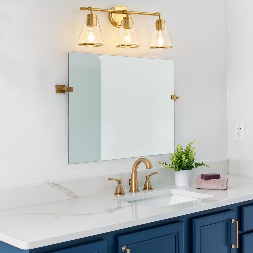 Nadosa Gold Vanity Light Bathroom Light Fixtures Over Mirror 3 Lights Bathroom Vanity Lights With Clear Glass Shade 22 Inch Modern Wall Sconce Bathroom Lights For Bath