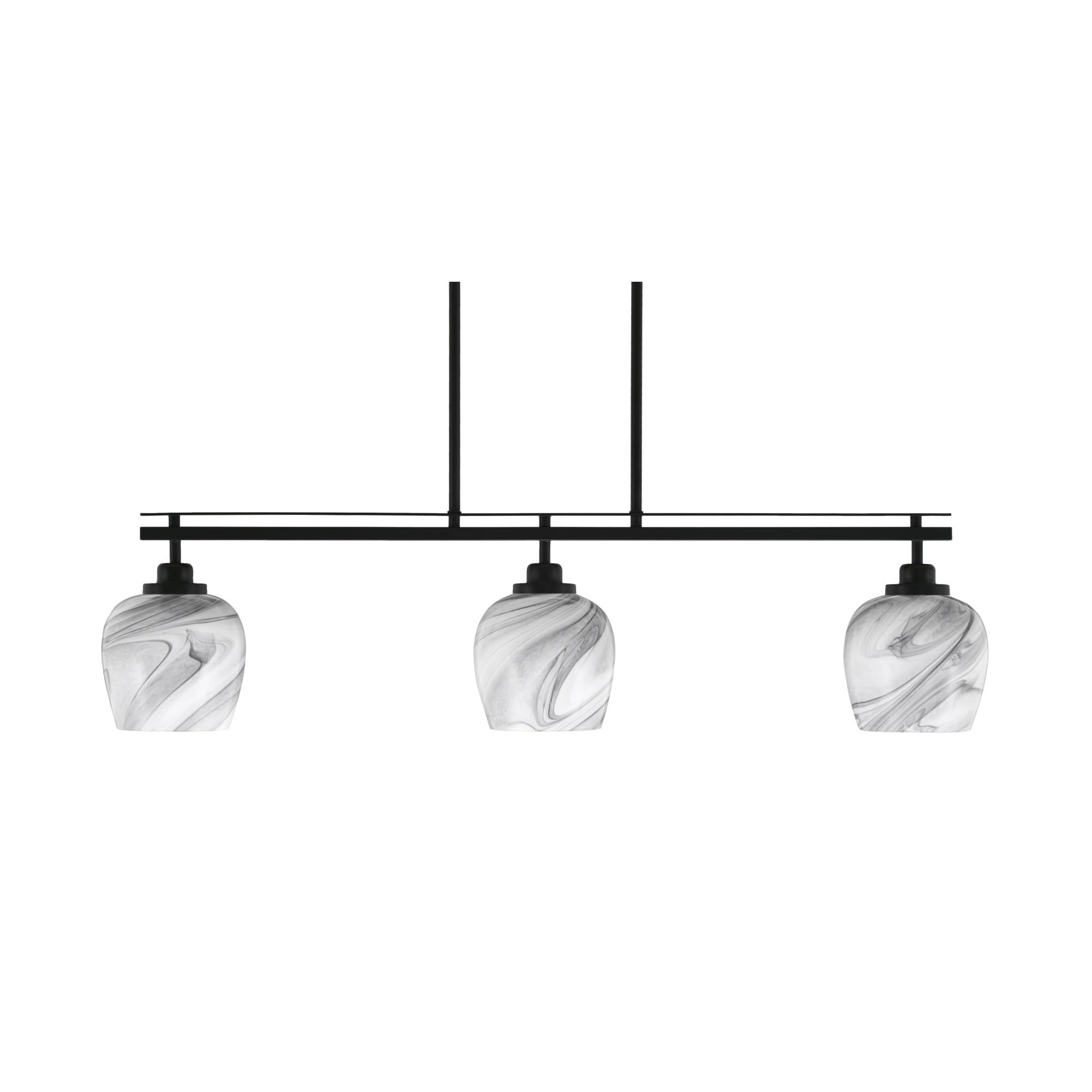 Toltec Lighting Odyssey 3 Light Island Light - Matte Black Finish, 6in Onyx Swirl Glass