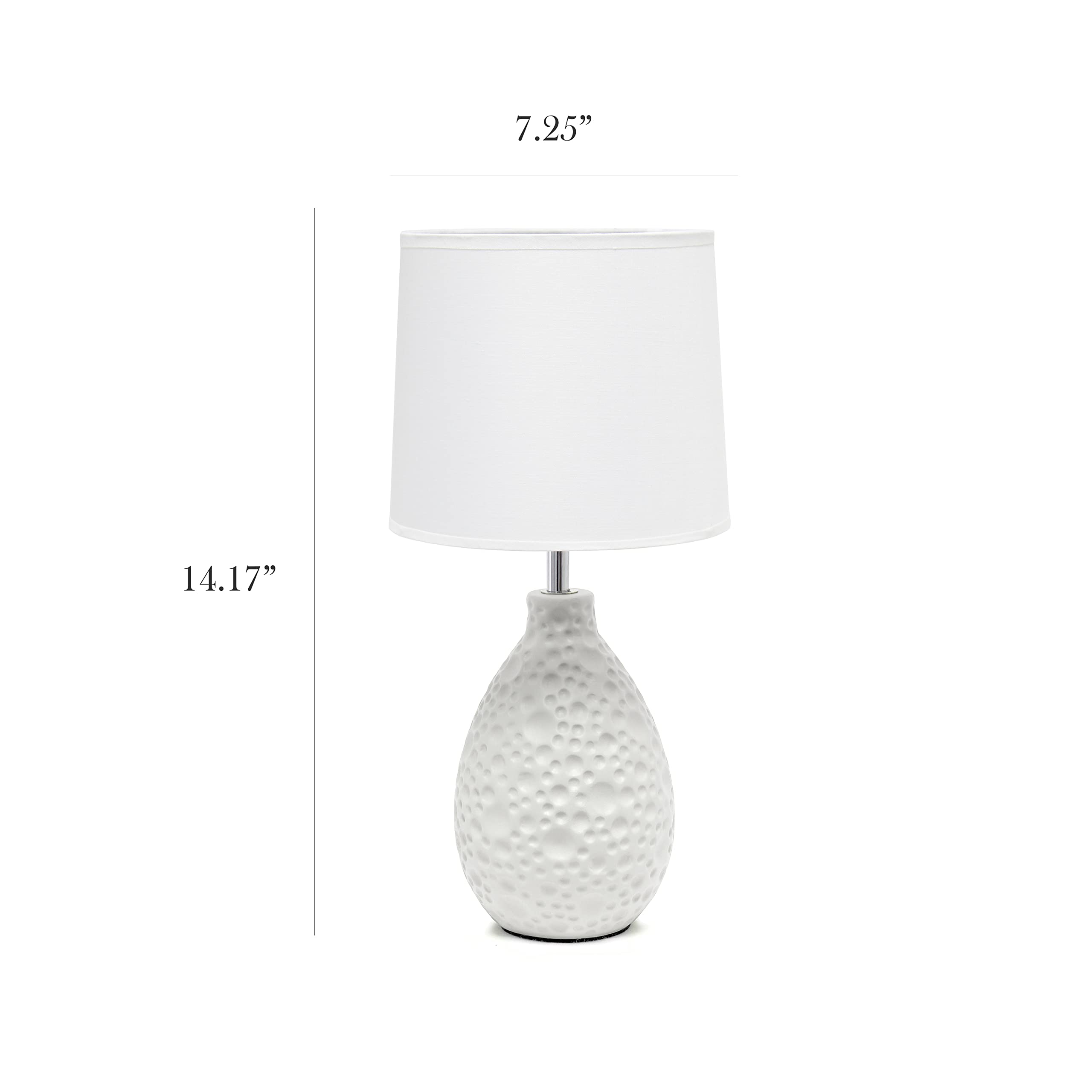 Simple Designs Lt2003-Wht Textured Stucco Ceramic Oval Table Lamp With White Fabric Shade, White