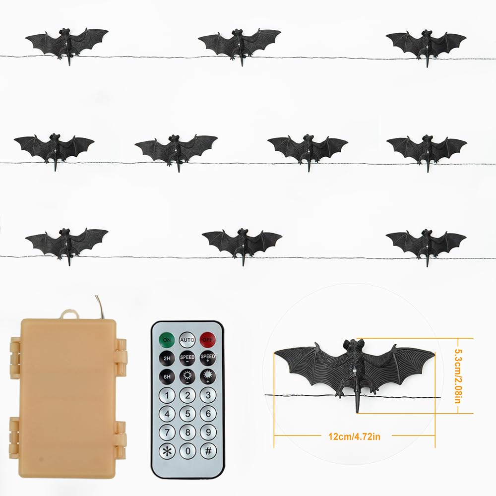 BOHON Halloween Lights String 30 LEDs Bat Fairy Lights with Remote 12 Lighting Modes Battery Operated String Lights for Outdoor