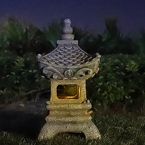 Aloak Asian Solar Zen Pagoda Garden Statue 14 Inch, Outdoor Japanese Lamp Lantern For Home Garden Landscape D  Cor (14 Inch Pago