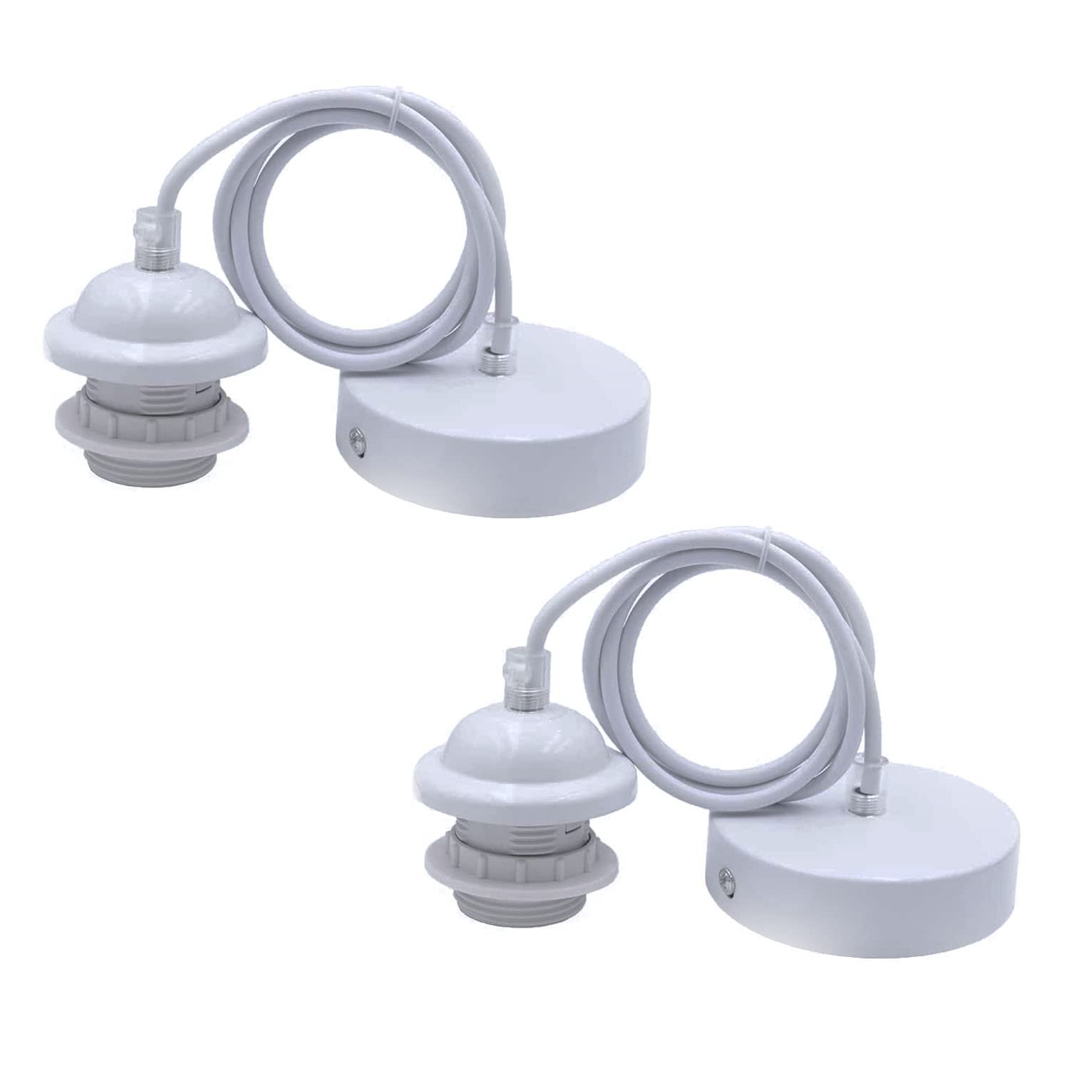 Wrpacttg Pendant Light Kit 2pcs White Cord Holder E27 Base Hanging Lamp Lantern Socket with 3.94ft Adjustable Wire Industrial Ce