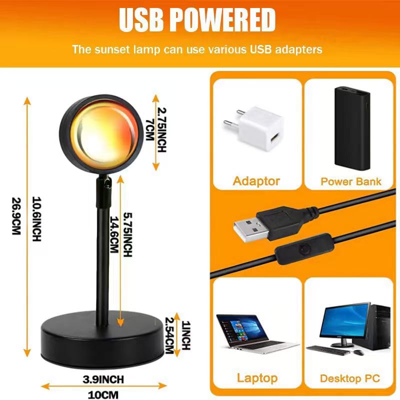JIMEI Sunset Lamp Projector Led Lights for Bedroom Night Light RGB Lights Sun Sunlight Sunrise Lamp 10w 360 Rotation Mood Lighti