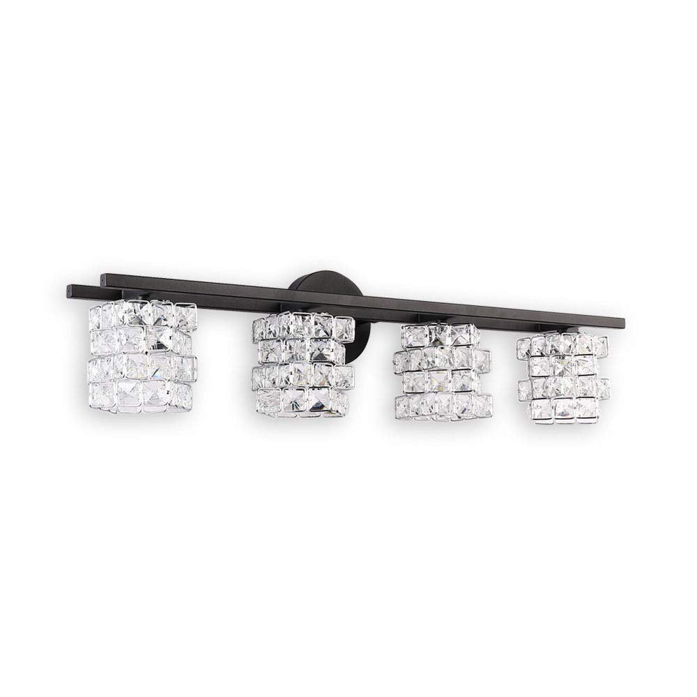 BDL Bathroom Vanity Light Fixture 4 Lights Modern Wall Bar Sconce Crystal Shade Black Model 8800-4T