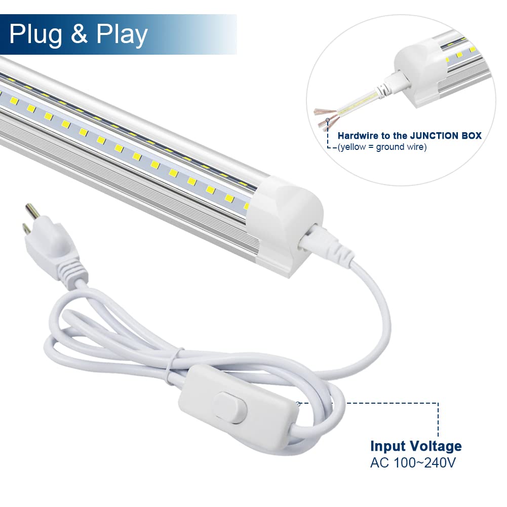 Jesled Led Shop Light 4Ft, 36W 4500Lm 6500K Cool White, T8 Integrated Led Light Fixture, High Output, V-Shape, Linkable 48'' Led