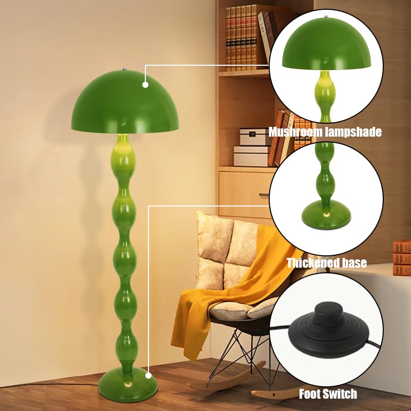 Kariosid Mushroom Floor Lamp,59In Modern Cream Style Led Floor Light,Green Minimalist Floor Lamps For Living Room,Bedroom,Office