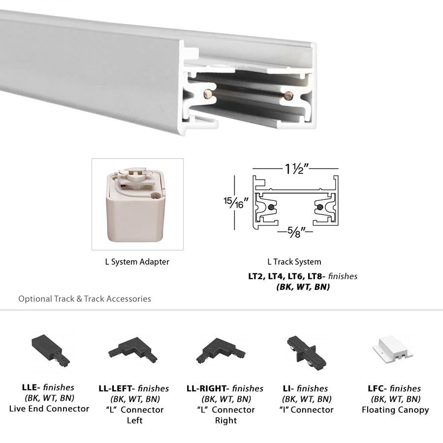 Wac Lighting Lt2-Wt 120V 2 Foot L Track With Mounting Hardware And Two End Caps, Single Circuit, White