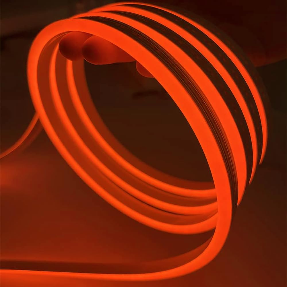Vasten LED Neon Rope Light, 12V DC, 16.4ft Orange Flexible Silicone LED Strip Light, Cuttable & Dimmable, Waterproof IP65