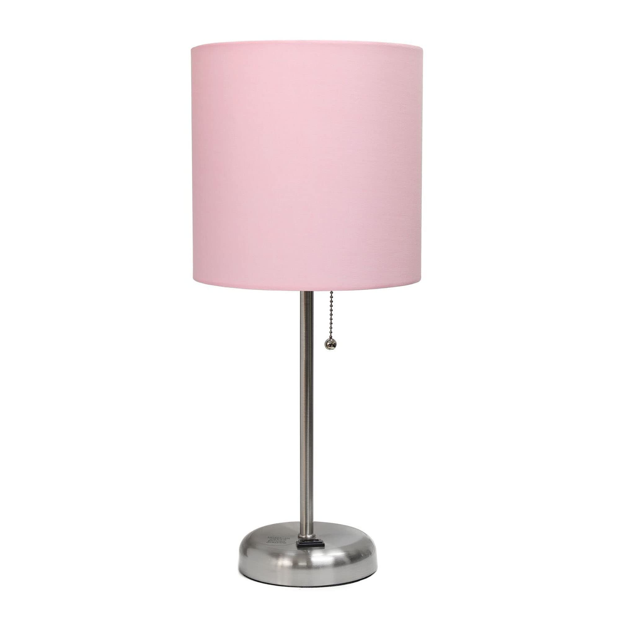 Creekwood Home 19.5&quot; Brushed Steel Table Lamp With Light Pink Shade - Contemporary Design