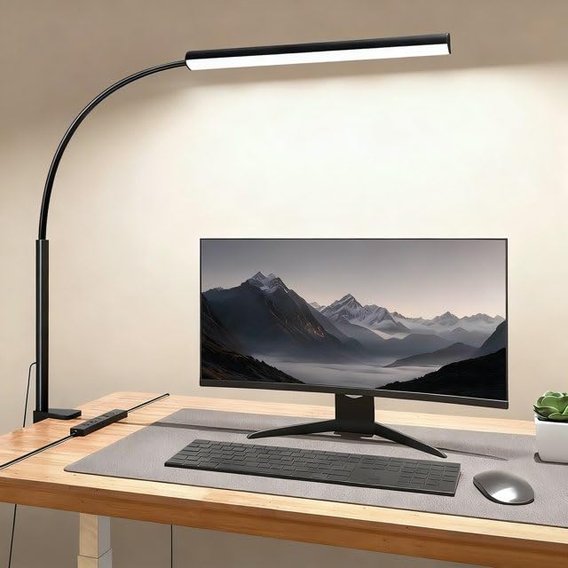 fuaoddda LED Desk Lamp with Clamp, Eye-Protection Clip on Desk Lamp, 5 Modes 10 Brightness Adjustment, 360Flexible Gooseneck Lam