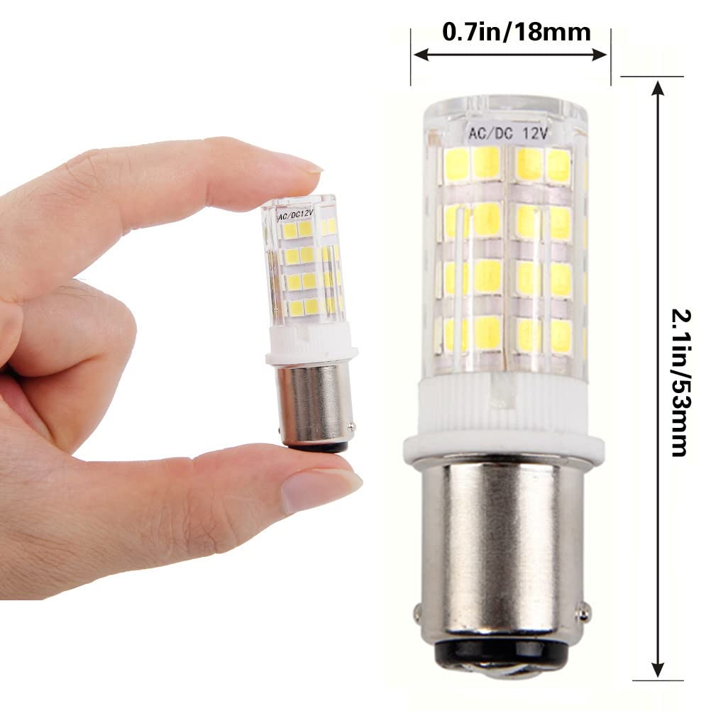 HRYSPN 5W Ba15d LED Light Bulb, 12V/24V, Daylight White, 6000K, 2 Count, Ceramic Replacement Lamp for RV Camper